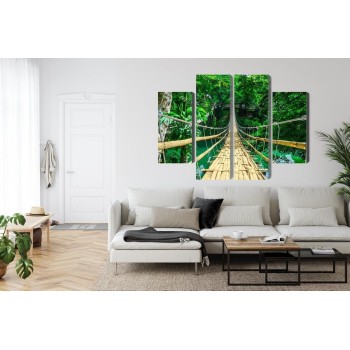 Mehrteiliges Bild Bambusbrücke Im Regenwald