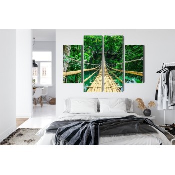 Mehrteiliges Bild Bambusbrücke Im Regenwald