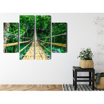 Mehrteiliges Bild Bambusbrücke Im Regenwald