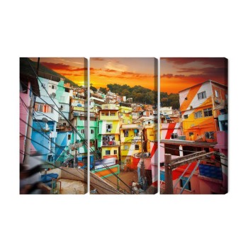Mehrteiliges Bild Stadtzentrum Von Rio De Janeiro Und Farbenfrohe Favela