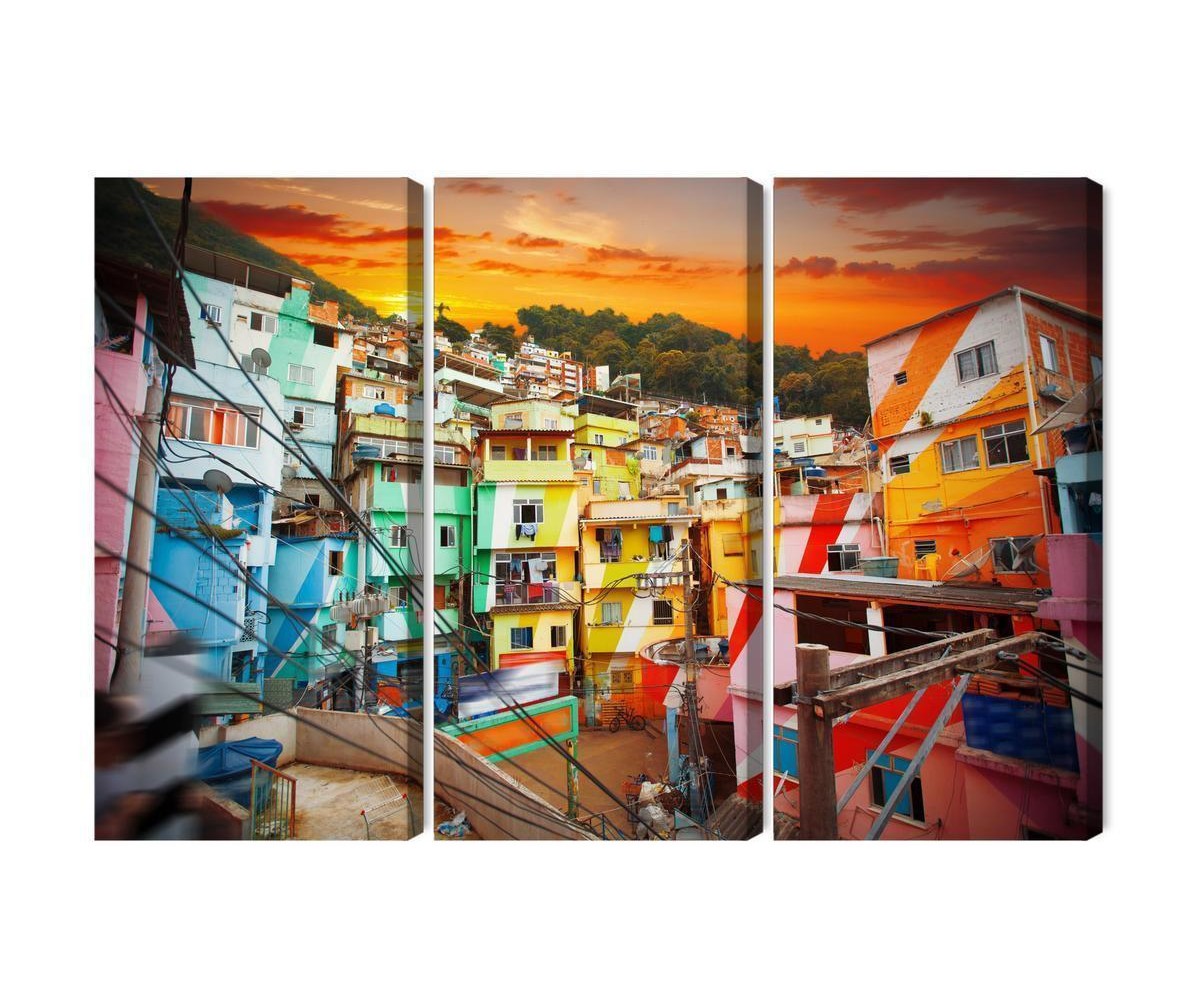 Mehrteiliges Bild Stadtzentrum Von Rio De Janeiro Und Farbenfrohe Favela