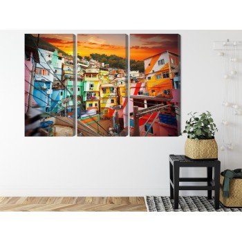 Mehrteiliges Bild Stadtzentrum Von Rio De Janeiro Und Farbenfrohe Favela