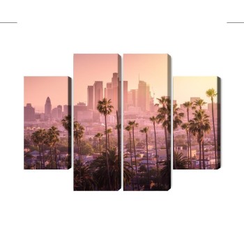 Mehrteiliges Bild Innenstadt Von Los Angeles Bei Sonnenuntergang