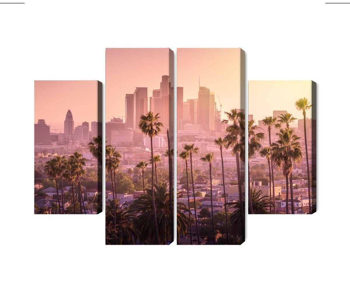 Mehrteiliges Bild Innenstadt Von Los Angeles Bei Sonnenuntergang