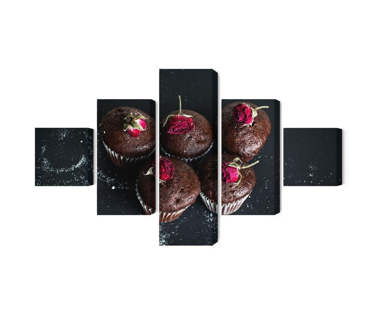 Mehrteiliges Bild Schokoladenmuffins Mit Rosen