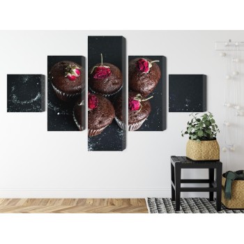 Mehrteiliges Bild Schokoladenmuffins Mit Rosen
