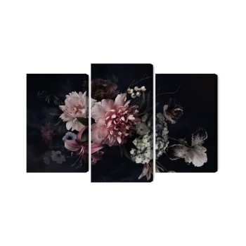 Mehrteiliges Bild Blumen Im Vintage-Stil Auf Dunklem Hintergrund