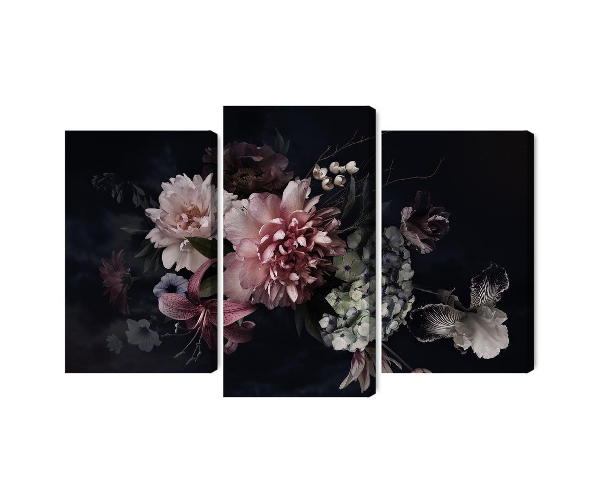Mehrteiliges Bild Blumen Im Vintage-Stil Auf Dunklem Hintergrund