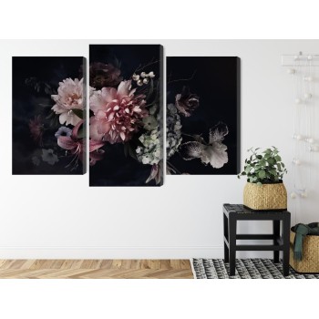 Mehrteiliges Bild Blumen Im Vintage-Stil Auf Dunklem Hintergrund