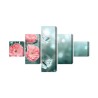 Mehrteiliges Bild Zarte Blumen Und 3D-Schmetterlinge