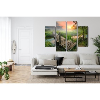Mehrteiliges Bild Wiese Im Morgengrauen