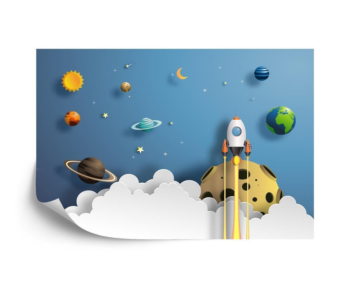 Fototapete Rocket Away Papercut-Serie