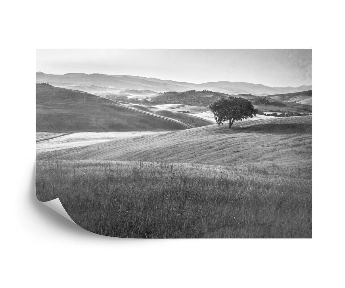Fototapete Rolling Hills Faded Vintage In Schwarz-Weiß
