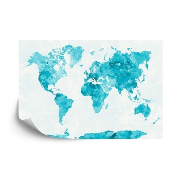Fototapete Aquarell Weltkarte Türkis