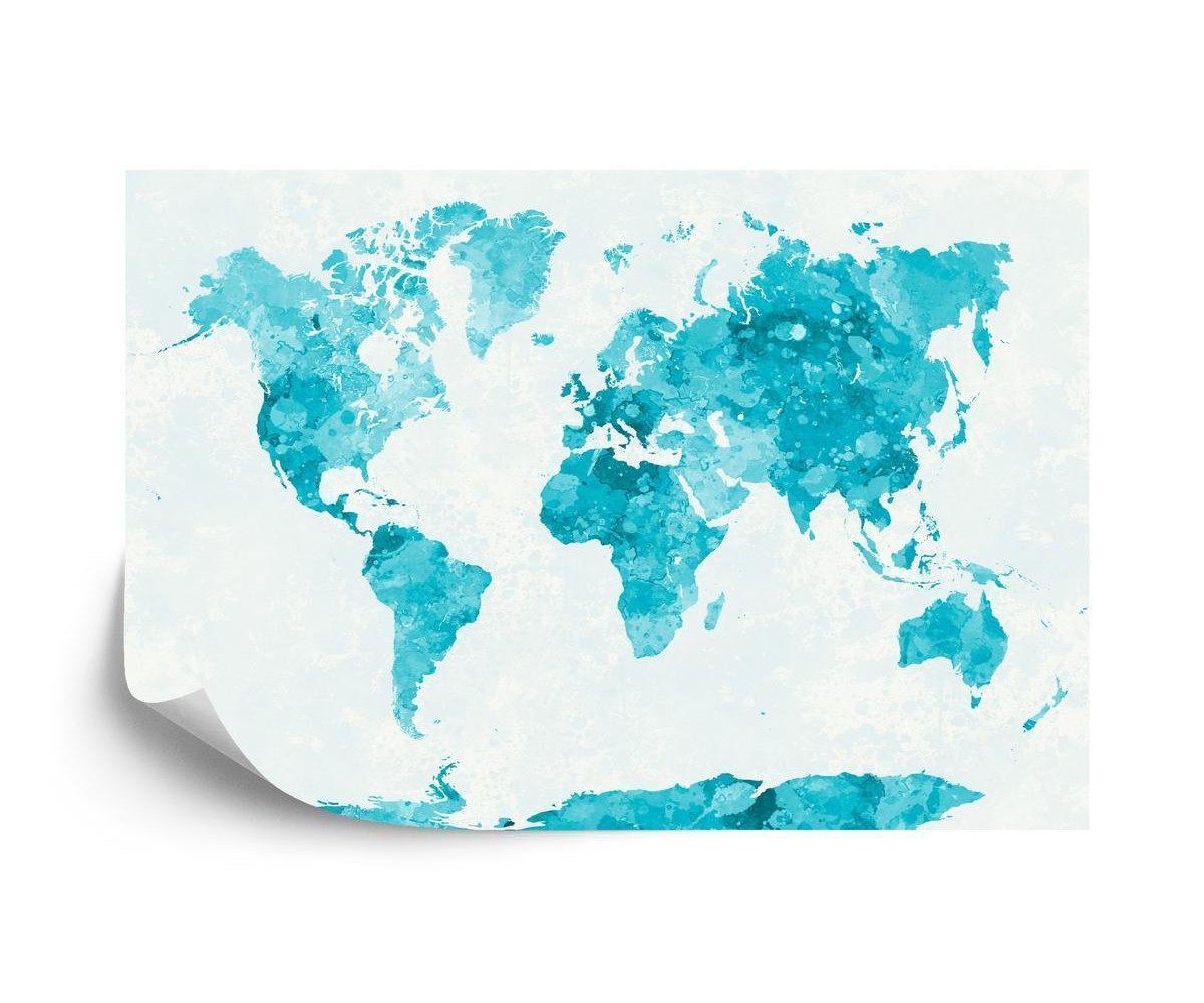 Fototapete Aquarell Weltkarte Türkis