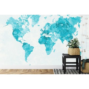 Fototapete Aquarell Weltkarte Türkis