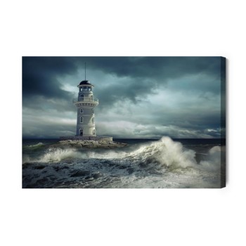 Leinwandbild Leuchtturm An Der Stürmischen See