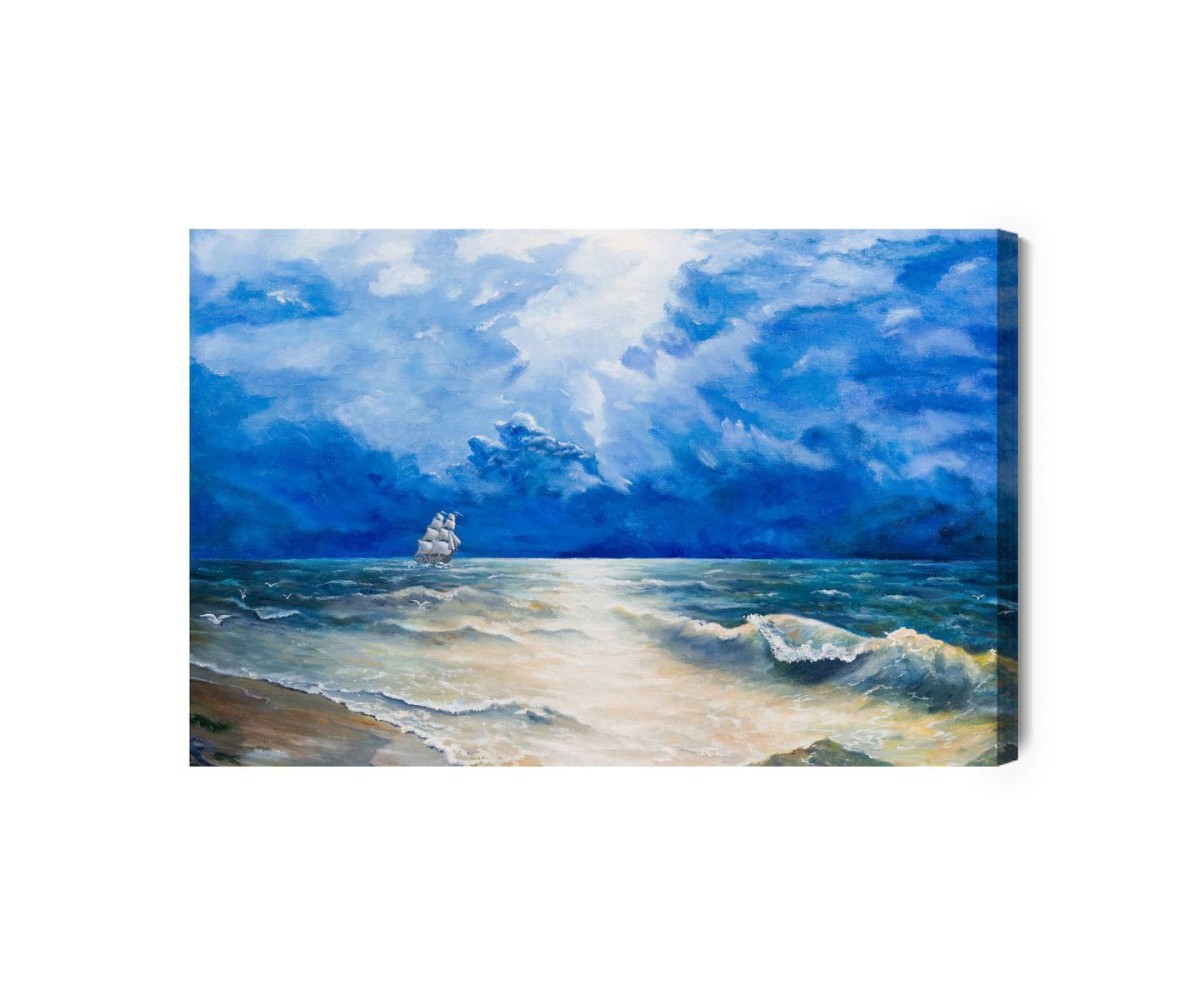 Leinwandbild Dunkle Wolken Über Dem Meer