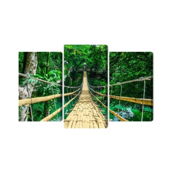 Mehrteiliges Bild Bambusbrücke Im Regenwald