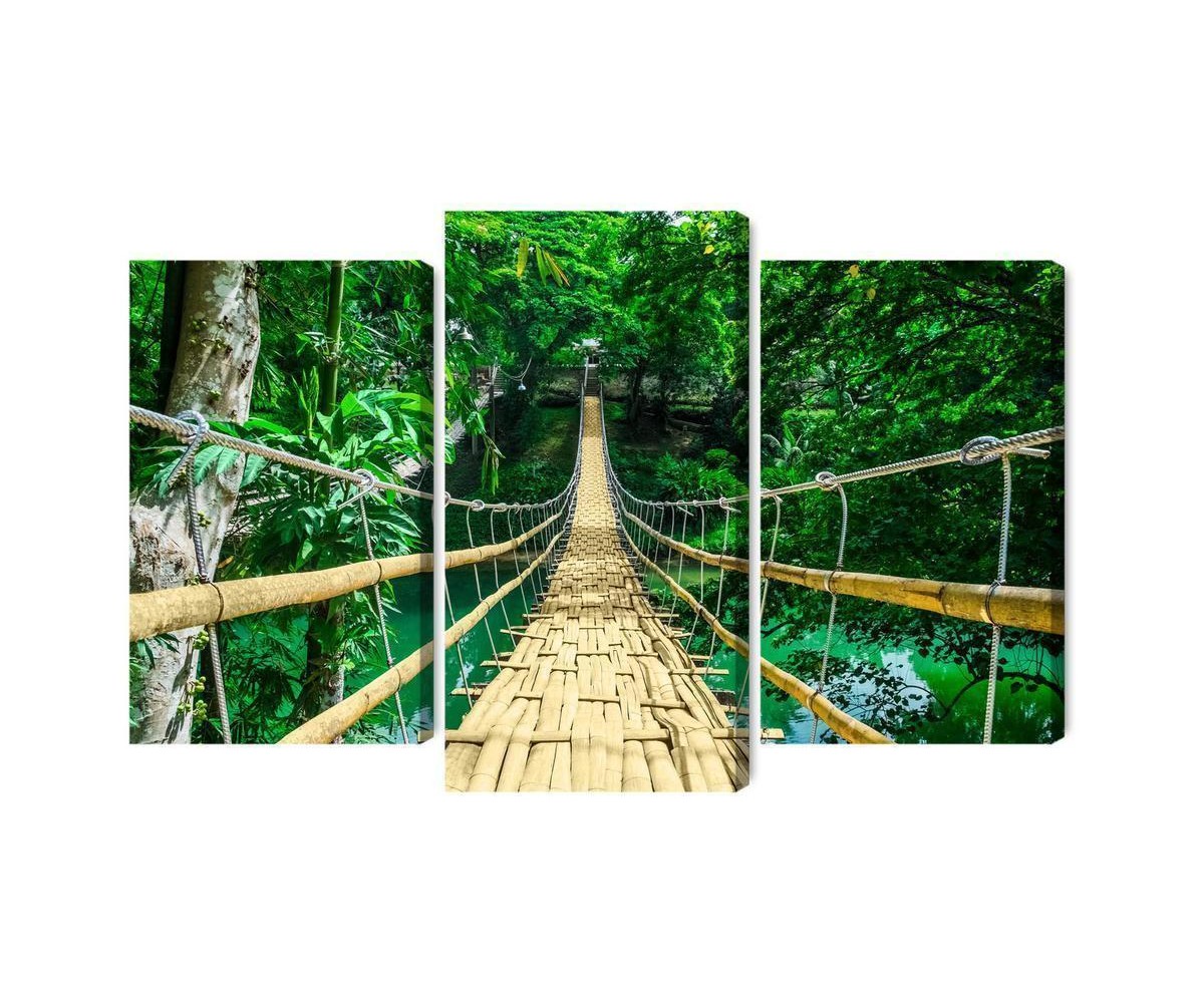 Mehrteiliges Bild Bambusbrücke Im Regenwald