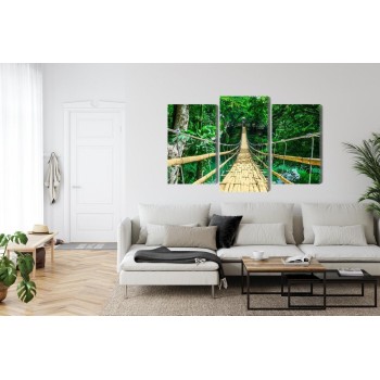 Mehrteiliges Bild Bambusbrücke Im Regenwald