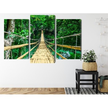 Mehrteiliges Bild Bambusbrücke Im Regenwald
