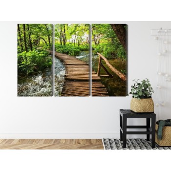 Mehrteiliges Bild Holzsteg Im Wald
