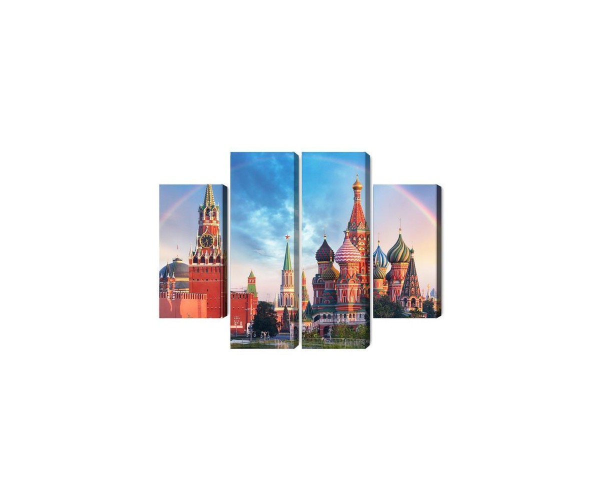 Mehrteiliges Bild Panorama Des Roten Platzes Mit Dem Kreml Und Der Basilius-Kathedrale
