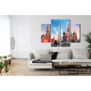 Mehrteiliges Bild Panorama Des Roten Platzes Mit Dem Kreml Und Der Basilius-Kathedrale
