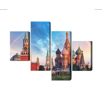 Mehrteiliges Bild Panorama Des Roten Platzes Mit Dem Kreml Und Der Basilius-Kathedrale