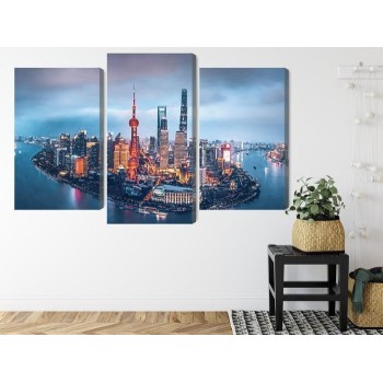 Mehrteiliges Bild Shanghai-Panorama Bei Nacht