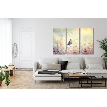 Mehrteiliges Bild Ein Vogel Unter Wilden Blumen