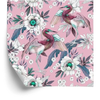 Tapete Bunte Vögel Und Blumen