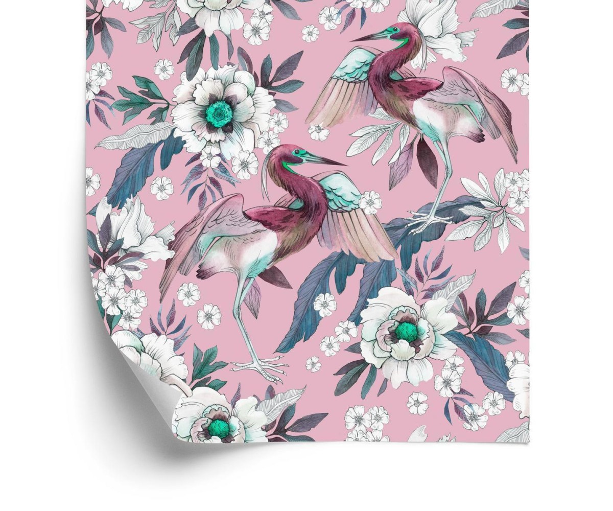Tapete Bunte Vögel Und Blumen