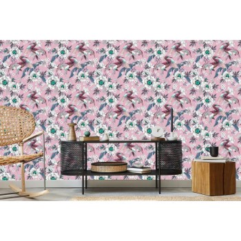 Tapete Bunte Vögel Und Blumen