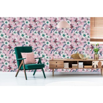 Tapete Bunte Vögel Und Blumen