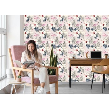 Tapete Flamingos  Blätter Und Blumen