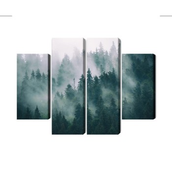 Mehrteiliges Bild Nebel Im Grünen Wald