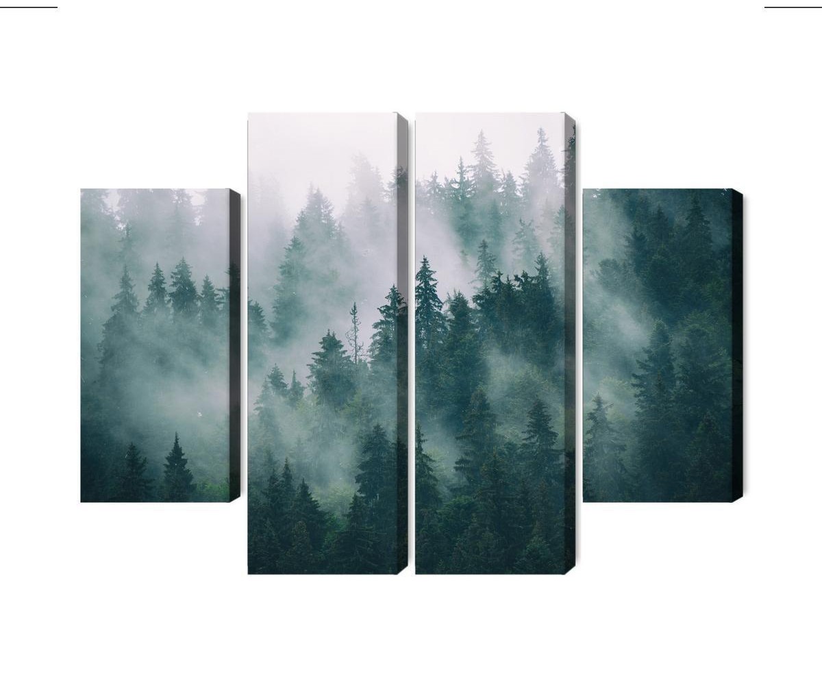 Mehrteiliges Bild Nebel Im Grünen Wald