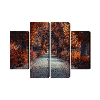 Mehrteiliges Bild Ein Weg Tief In Den Herbstlichen Wald