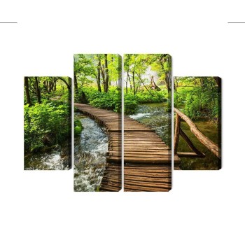 Mehrteiliges Bild Holzsteg Im Wald