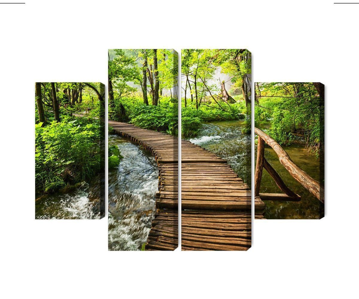 Mehrteiliges Bild Holzsteg Im Wald