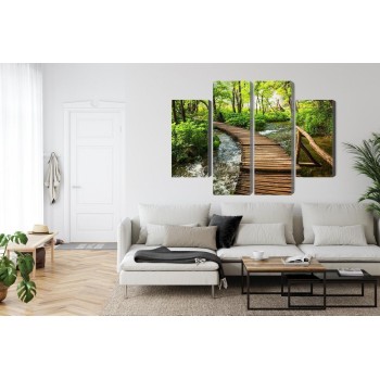 Mehrteiliges Bild Holzsteg Im Wald