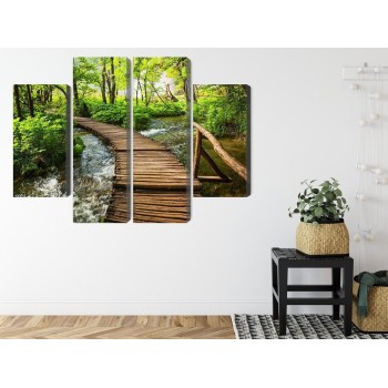 Mehrteiliges Bild Holzsteg Im Wald