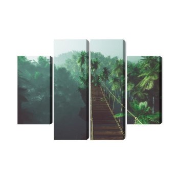 Mehrteiliges Bild Hängebrücke Im Dschungel 3D