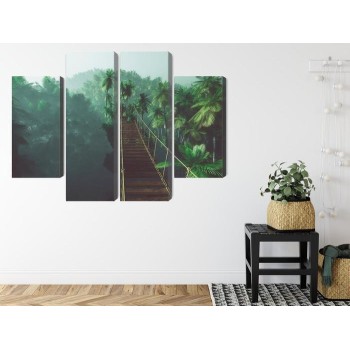 Mehrteiliges Bild Hängebrücke Im Dschungel 3D