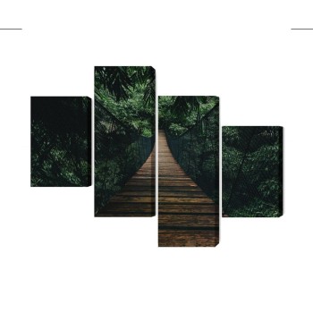 Mehrteiliges Bild Hölzerne Hängebrücke Im Wald