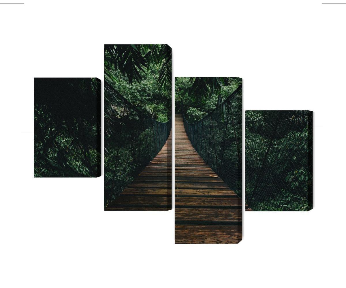 Mehrteiliges Bild Hölzerne Hängebrücke Im Wald