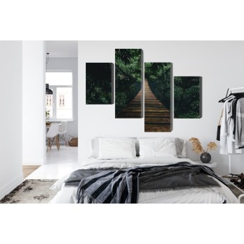 Mehrteiliges Bild Hölzerne Hängebrücke Im Wald