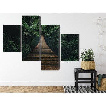 Mehrteiliges Bild Hölzerne Hängebrücke Im Wald